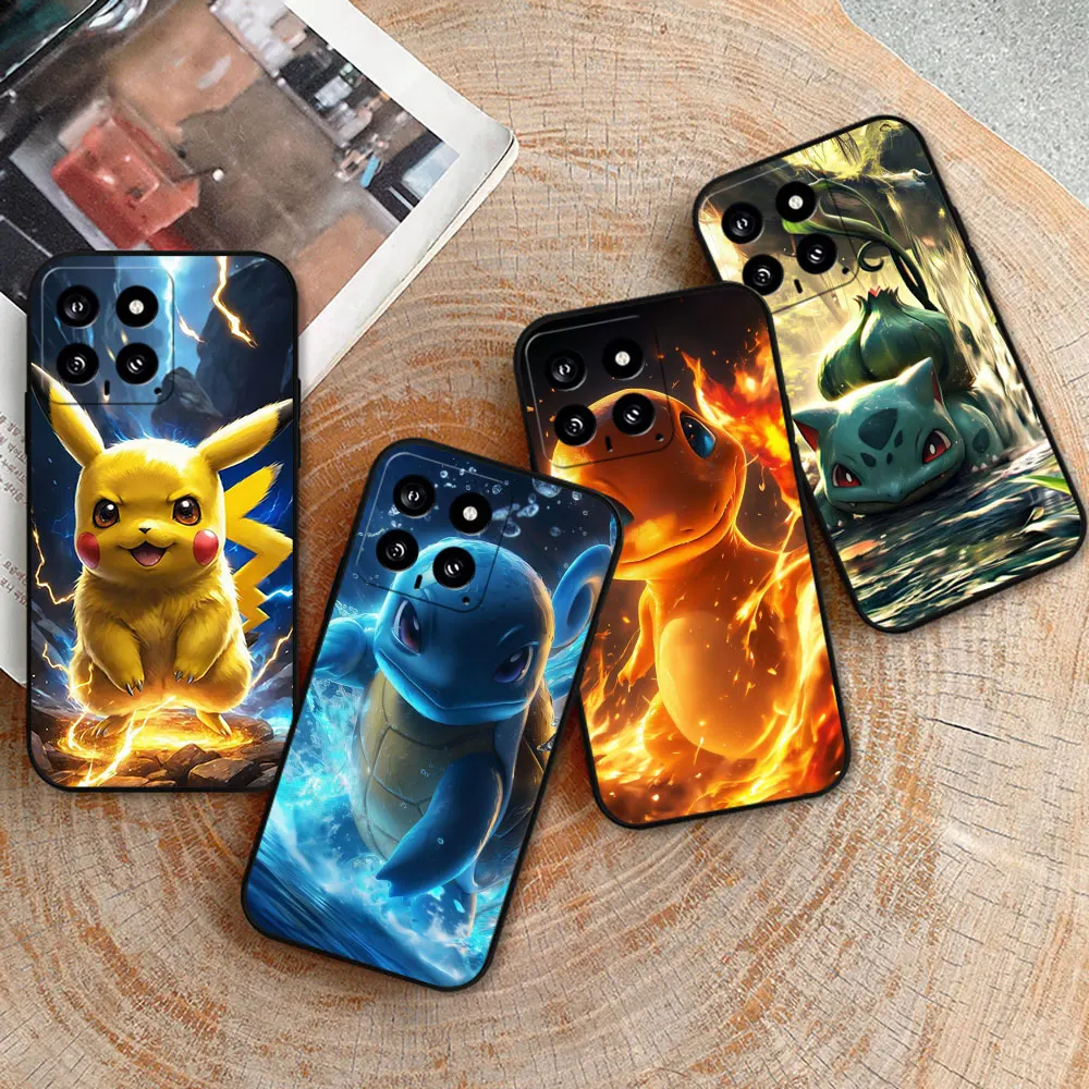 Anime Pokemon Gengar Pikachu Case For Xiaomi 14C 13C 12 12C 10 10C 9 9C 9A 9T 8 8A 7A A2Plus A1 K60Ultra K40Pro Black Soft Cover