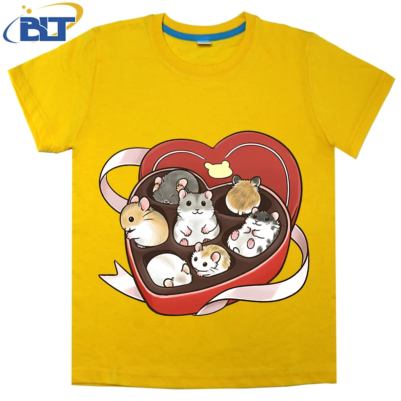 

Valentine Hamsters Printed Kids T-shirt Summer Cotton Short Sleeve Casual Tops for Boys and Girls