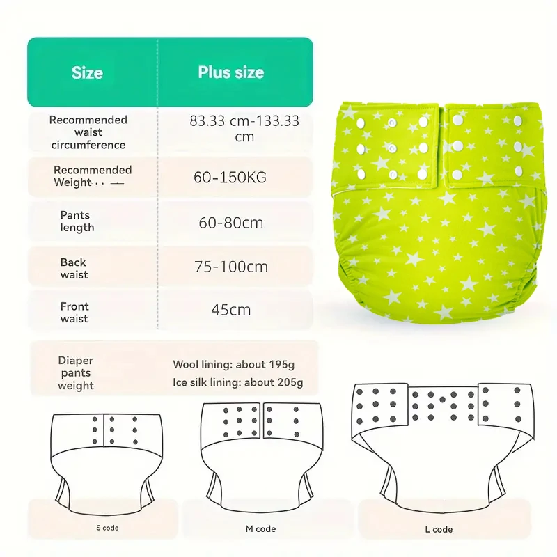 4pcs Reusable Adult Diapers Large Size Adjustable Washable Cloth Diaper for Patients and The Elderly Incontinence Diaper Pants