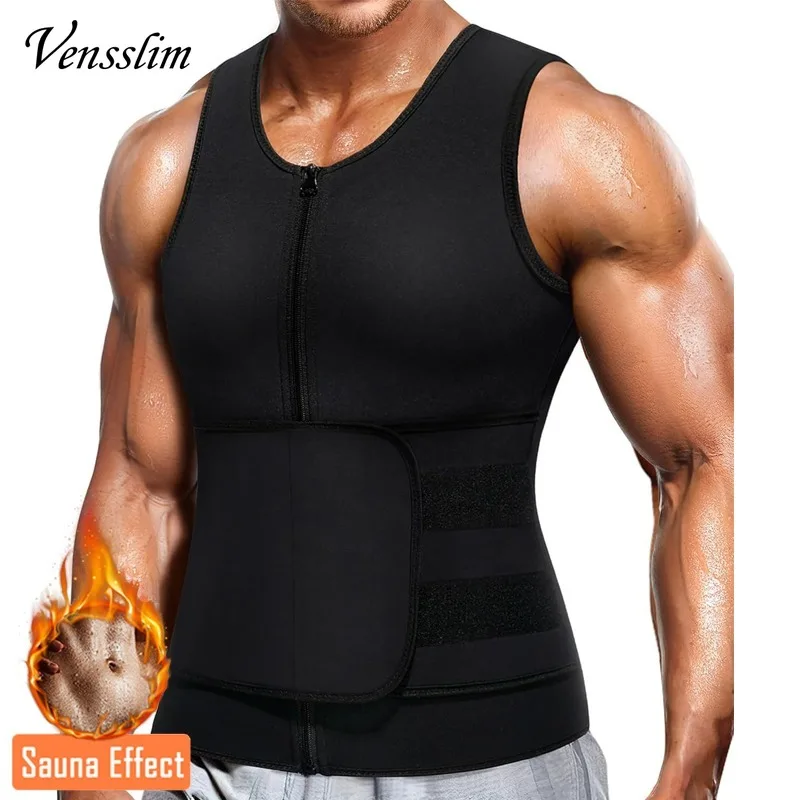 

Vensslim популярные неопреновые спортивные костюмы для сауны для мужчин, жилет для тренировки талии, формирователь тела на молнии с регулируемым поясом, топы на бретелях для сжигания жира