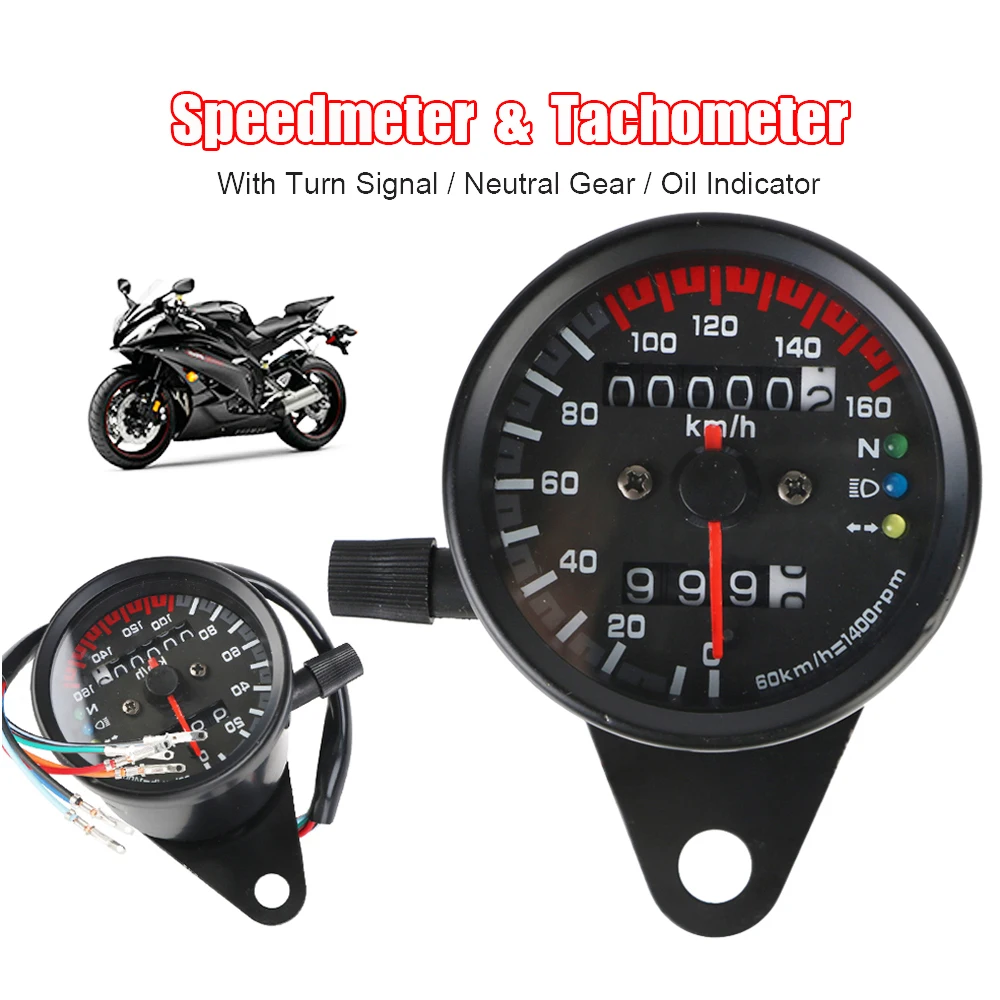 

Backlight Indicator 12V Universal Odometer Gauge for Cafe Racer Motorbike Motorcycle Speedometer with LED Signal Light