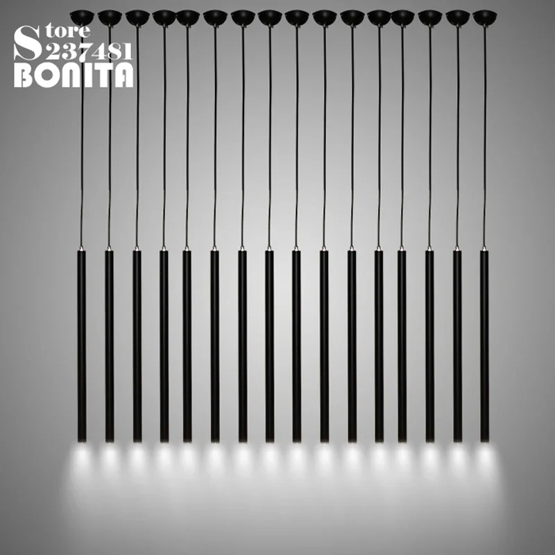 

Led Droplight Loft Modern Hanging Lights for Dining Room Small Long Tube Cylinder Round Tube Black Aluminum Cord Pendant Lamp