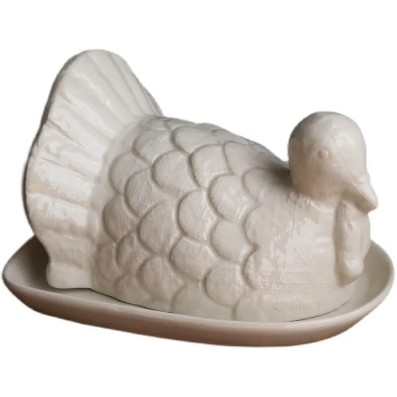 American retro tableware Thanksgiving turkey butter tray food dust cover bowl ceramic cover