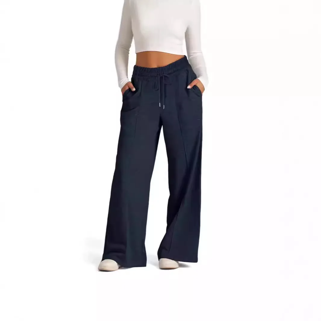 2025 Autumn Women's Rope Solid Color Wide Leg Pants Casual Trousers Girls Korean Fashion