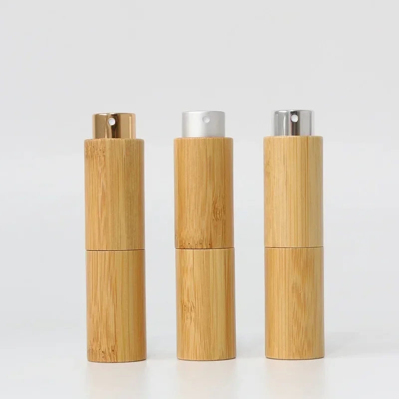 

10ml Bamboo Wood High-grade Perfume Bottle Metal Nozzle Glass Liner Disinfectant Spray Empty Portable Rotary Sub Package Bottles