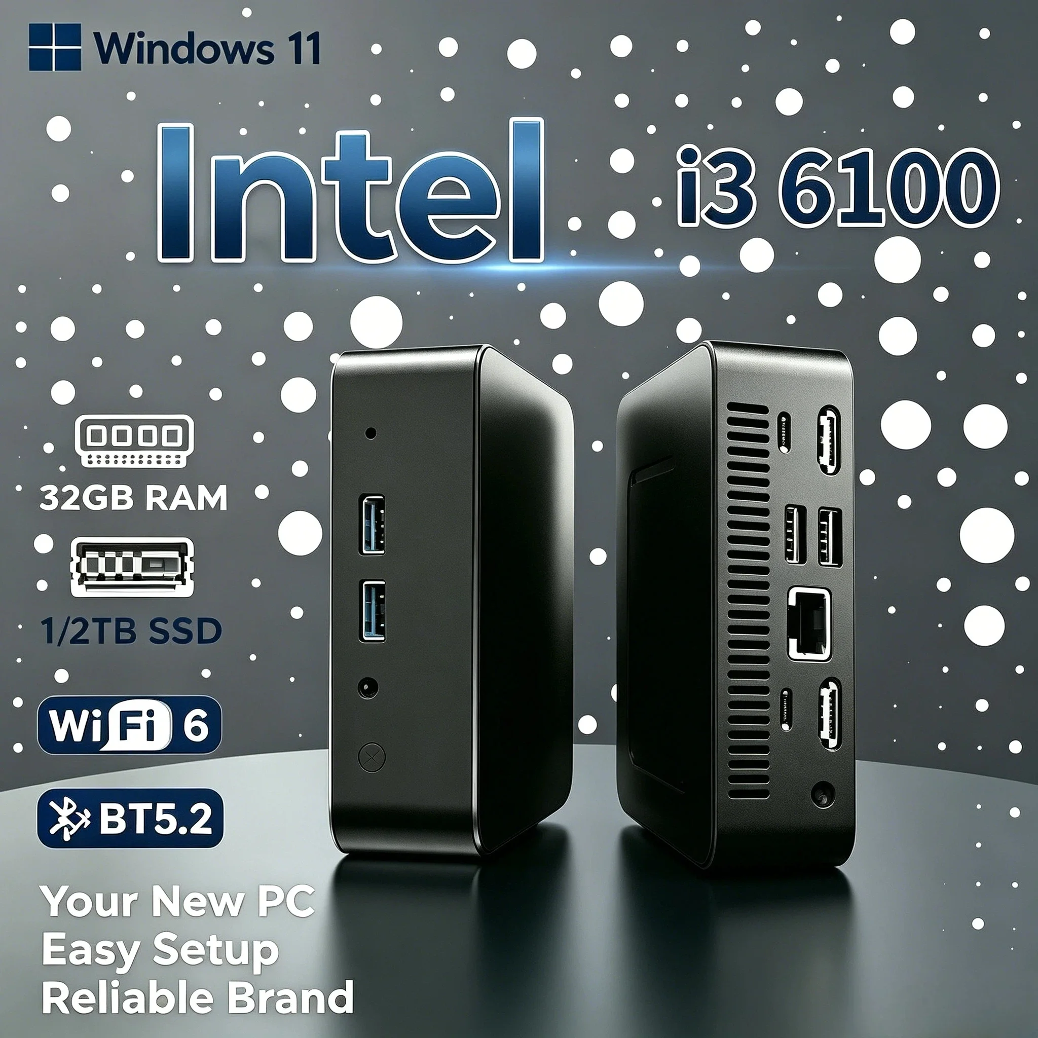 

Intel Core i3 6100 2026 Portable Mini PC Gamer Windows 11 Pro 16GB RAM 1TB M.2 SSD Office Gaming Desktop Computer DDR4 Ultra