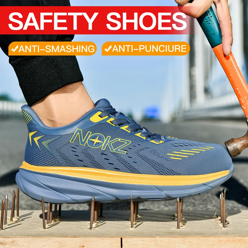 

Men's Steel Toe Safety Work Shoes Anti-Impact Wear-Resistant Breathable Construction Sneakers Protective Comfortable Workwear