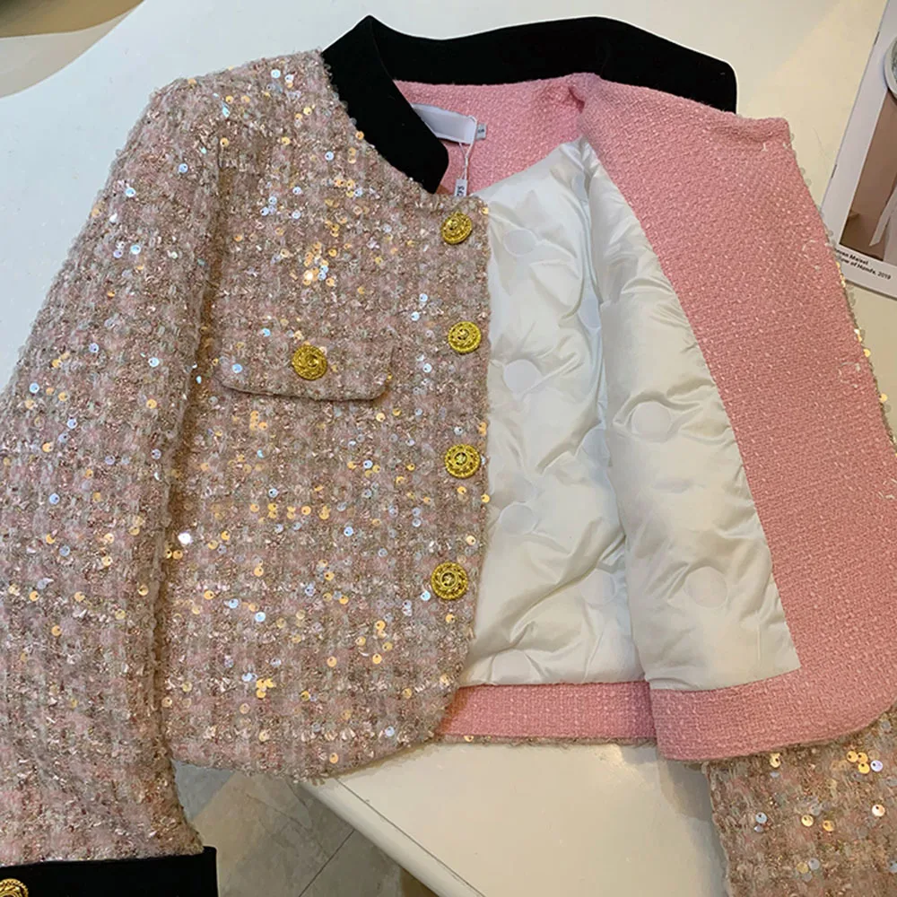 2023 Spring New Fashion Korean Chic Vintage Tweed Jacket Coat Women Contrast Color Cropped Jackets Elegant Office Lady Outerwear