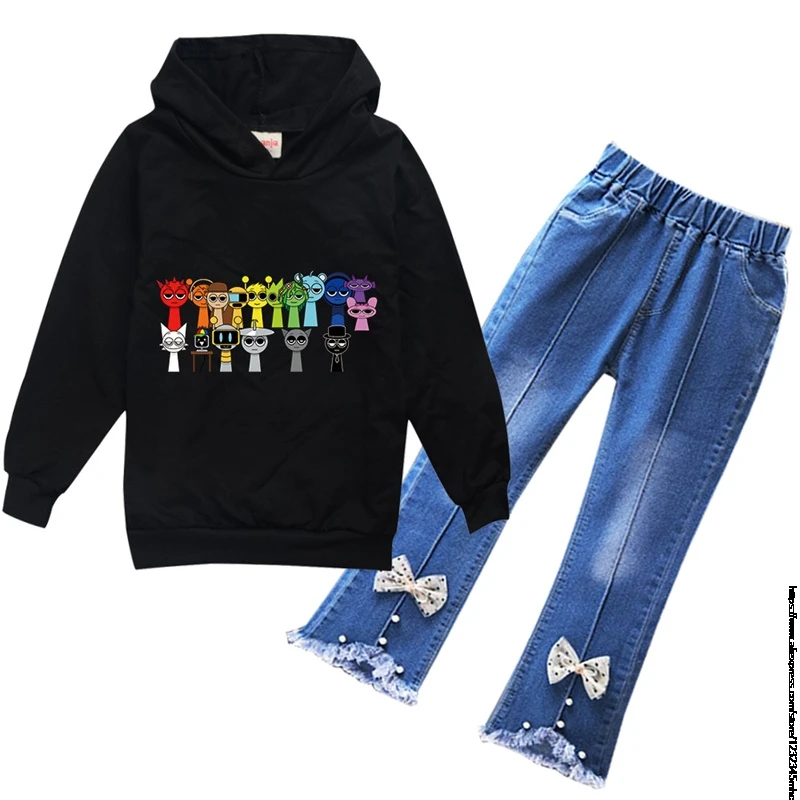 Sprunki Long Sleeve Sweatshirt Boys Girls Casual Wear Fun Graphics Everyday Style Energetic Spring Fall  Hoodes Jeans Pants Sets