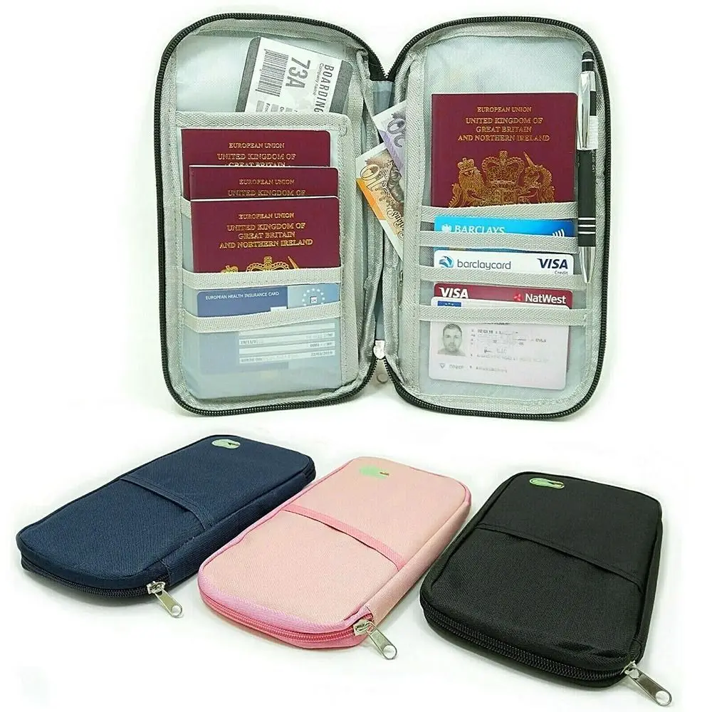 Étui zippé pour passeport, porte-documents, porte-billets, sac portefeuille, organisateur de voyage, stockage de cartes de crédit, accessoires de