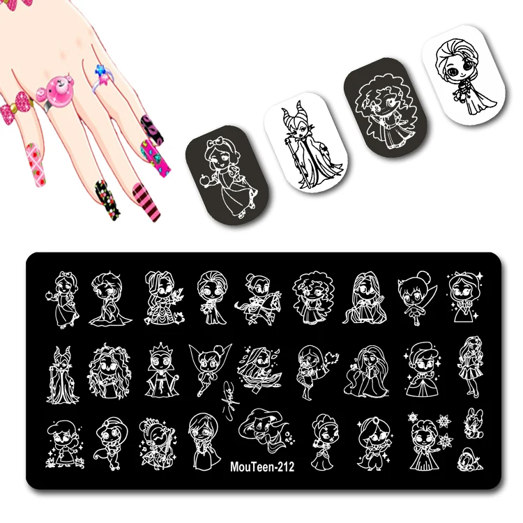 Disney Comic Princess Nail Stamp Cute Style Princess Nail Stamping Plates for Nail Stencil #212