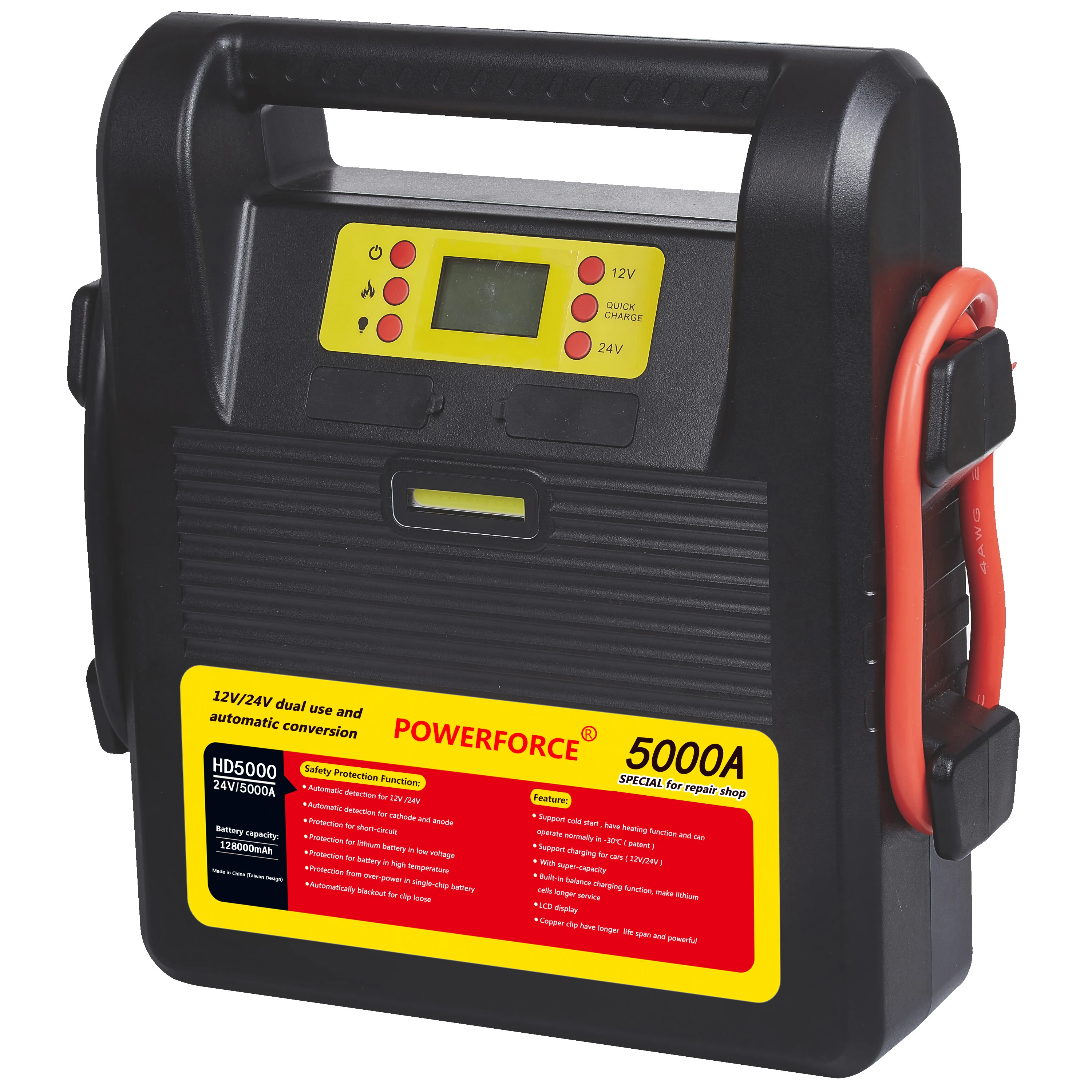 

HD 5000 128000 Mah Peak 5000 A Jump Starter Powerful Booster Portable Battery Pack 0.5 Hours Fast Charging 5000amp 6000amp