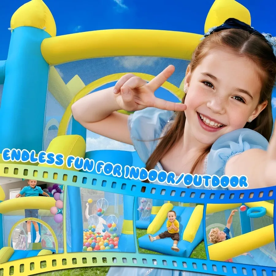 منزل ترتد قابل للنفخ للاستخدام الداخلي والخارجي مع قلعة القفز على شكل حفرة كروية تتميز بشريحة وكرة السلة المدمجة #2