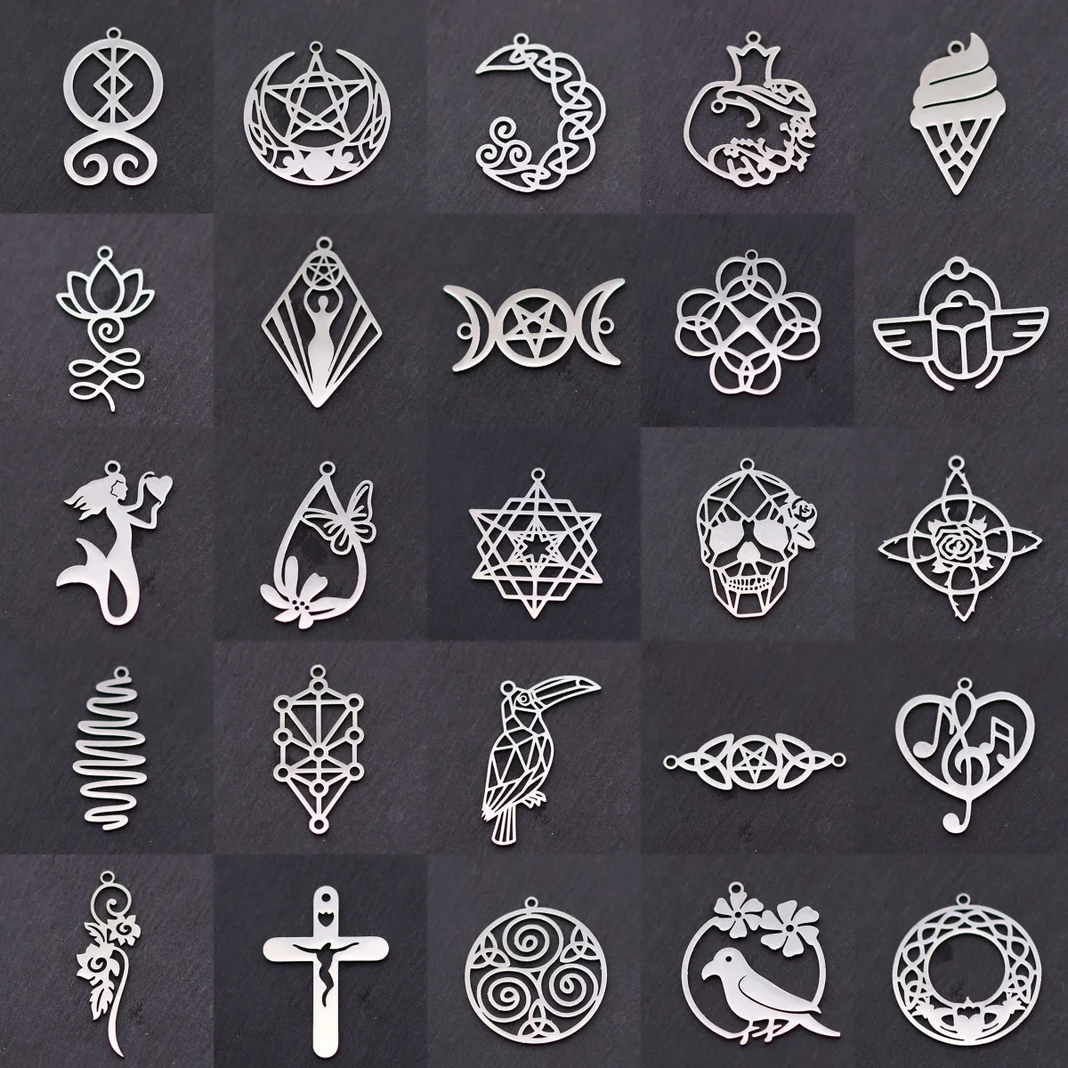 

3pcs Star Crescent Pendant Lotus Amulets Stainless Steel Charms for Jewelry Making Rose Flower Witch Knot Flying Bird Accessorie