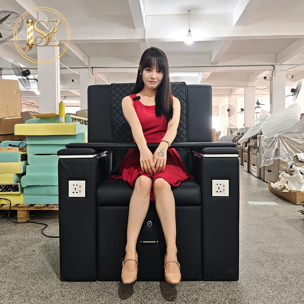 Ergonomic Black Leather Recliner Chair Plumbing Pedicure Furniture For Beauty Salon