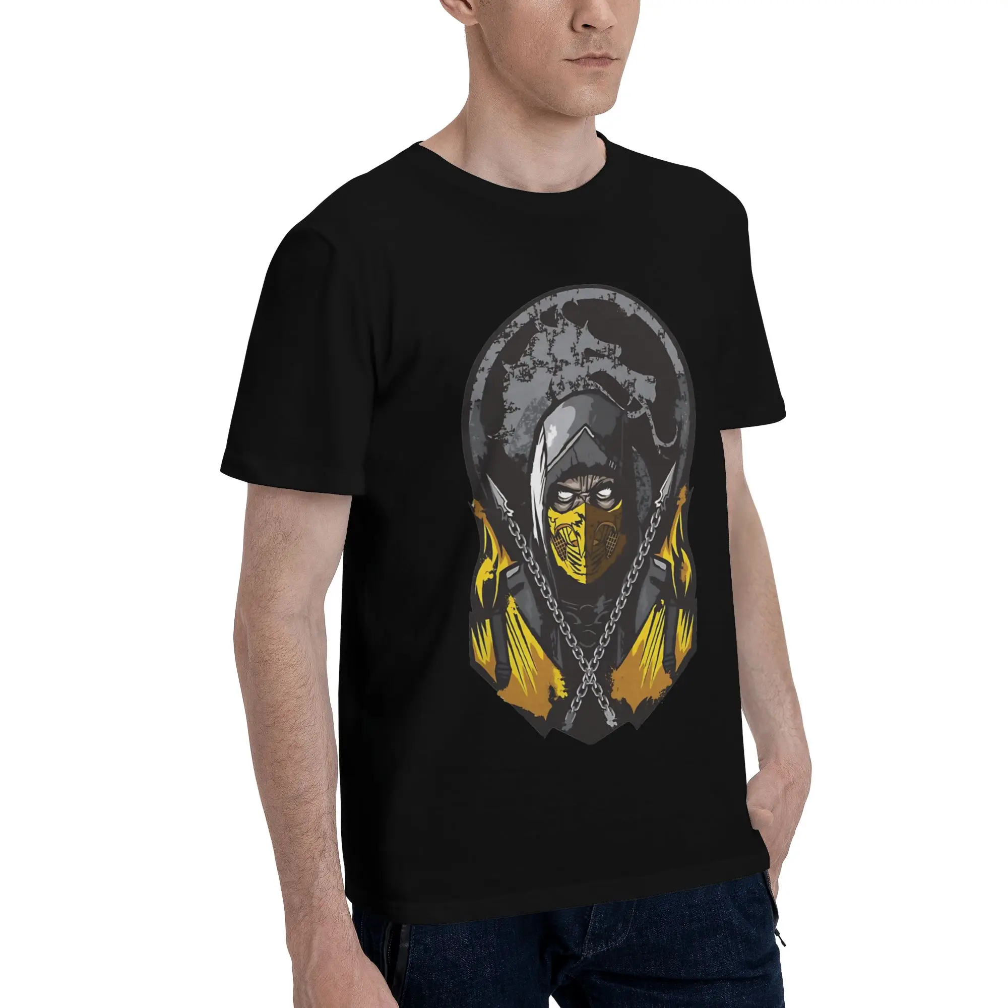Scorpion White Eyes  Funny Graphic 100% Cotton T-Shirt Mortal Kombat Tops Tees For Men