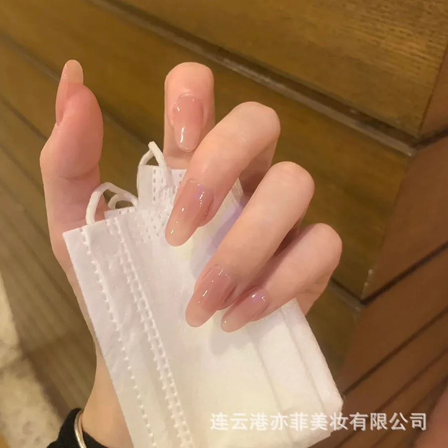 10개 롱 오벌 스퀘어 가짜 손톱 누드 컬러 인조 손톱 코핀 팁 핑크 가을 겨울 장식 수제 프레스 온 네일 아트