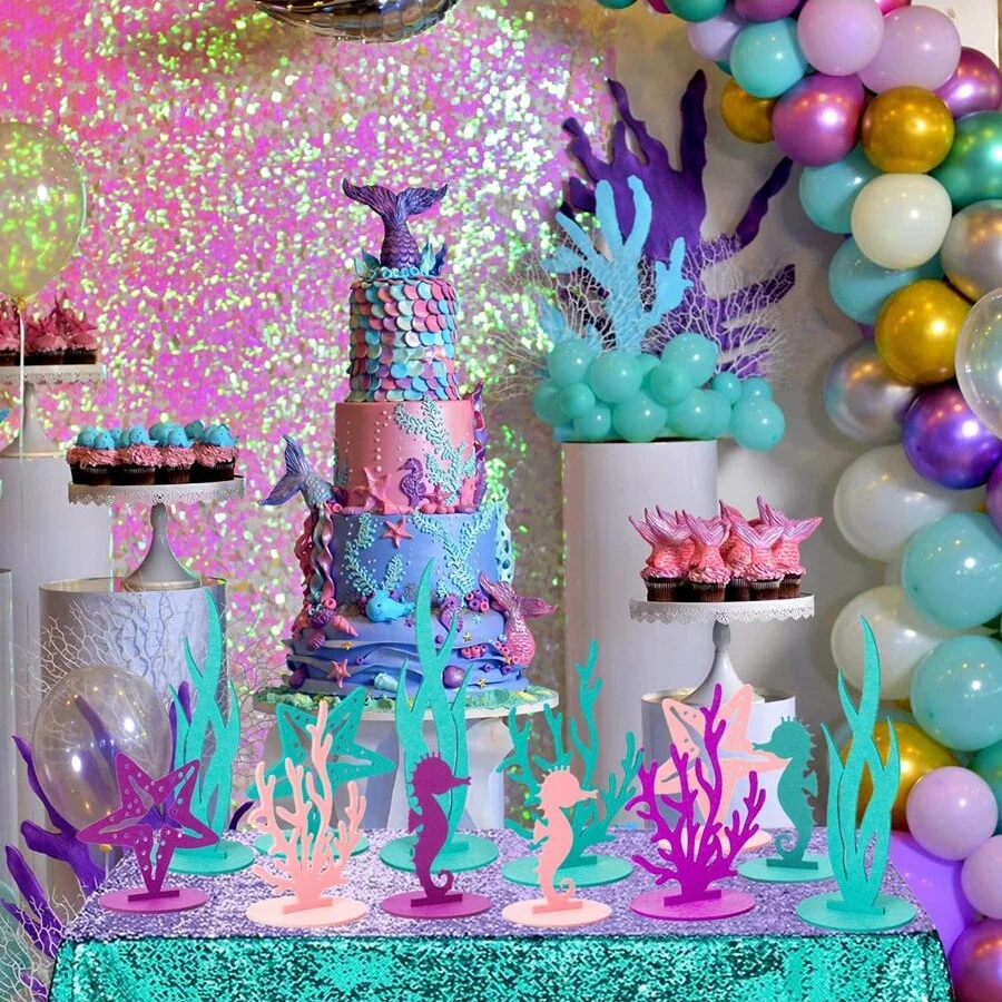 12 Pcs Mermaid Birthday Decorations Felt Table Centerpiece Under the Sea Party Supplies for Little Mermaid Birthday Party Shower