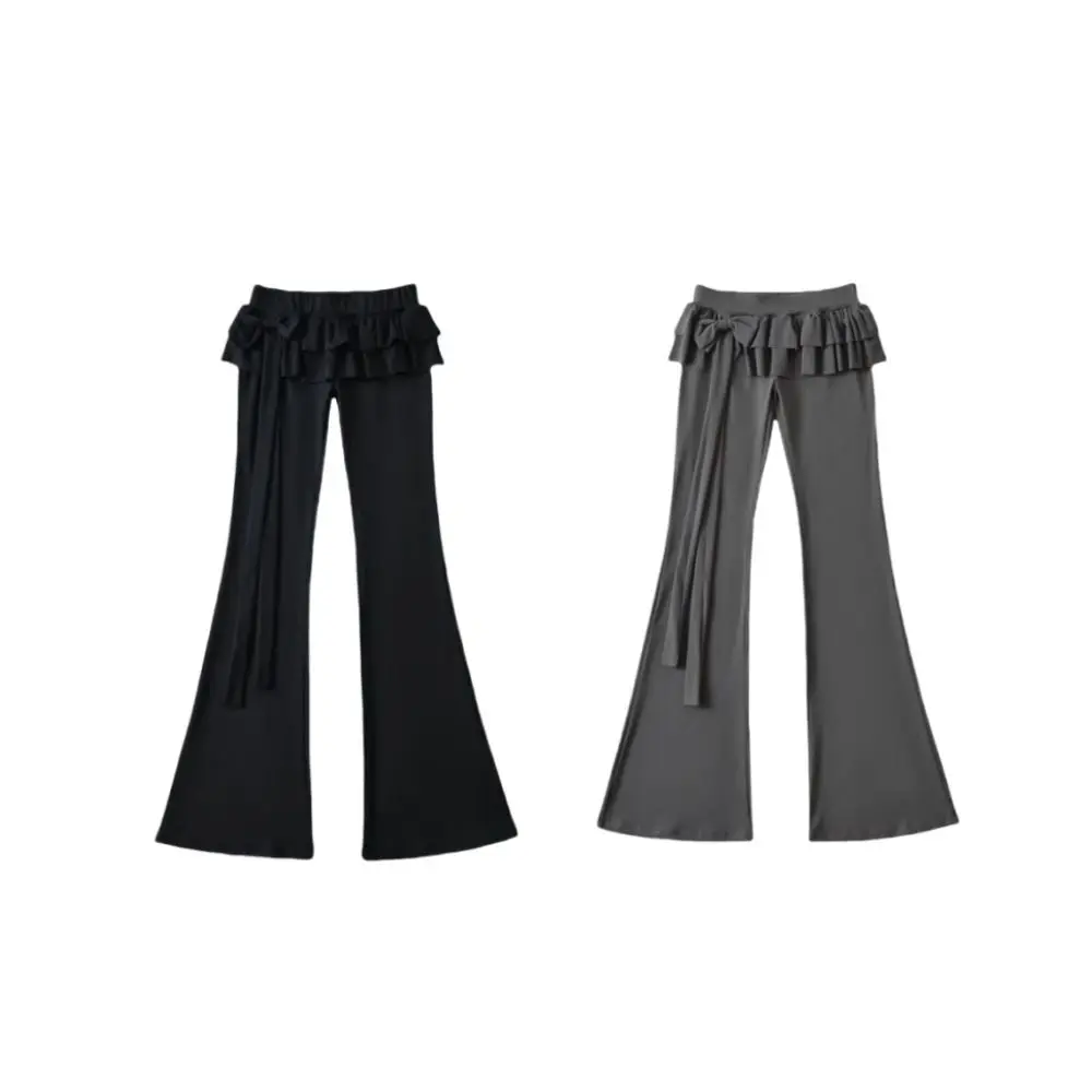 กระโปรงเอี๊ยมผ้าไหมน้ำแข็งสไตล์บัลเล่ต์ กางเกงทรงบาน Y2k เอวต่ำ กางเกงลำลองสำหรับผู้หญิง ทรงเข้ารูปเก๋ไก๋ กางเกงขากว้างระบาย ผู้หญิง