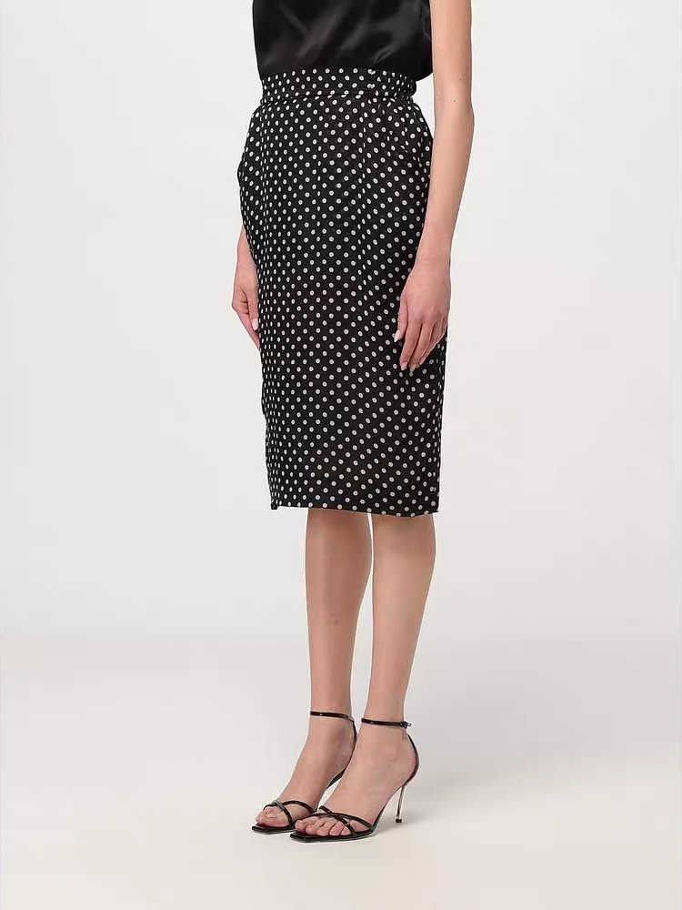 

Temperament elegant satin polka dot print skirt temperament commuter high-waisted back split ladies short skirt 2024 summer new