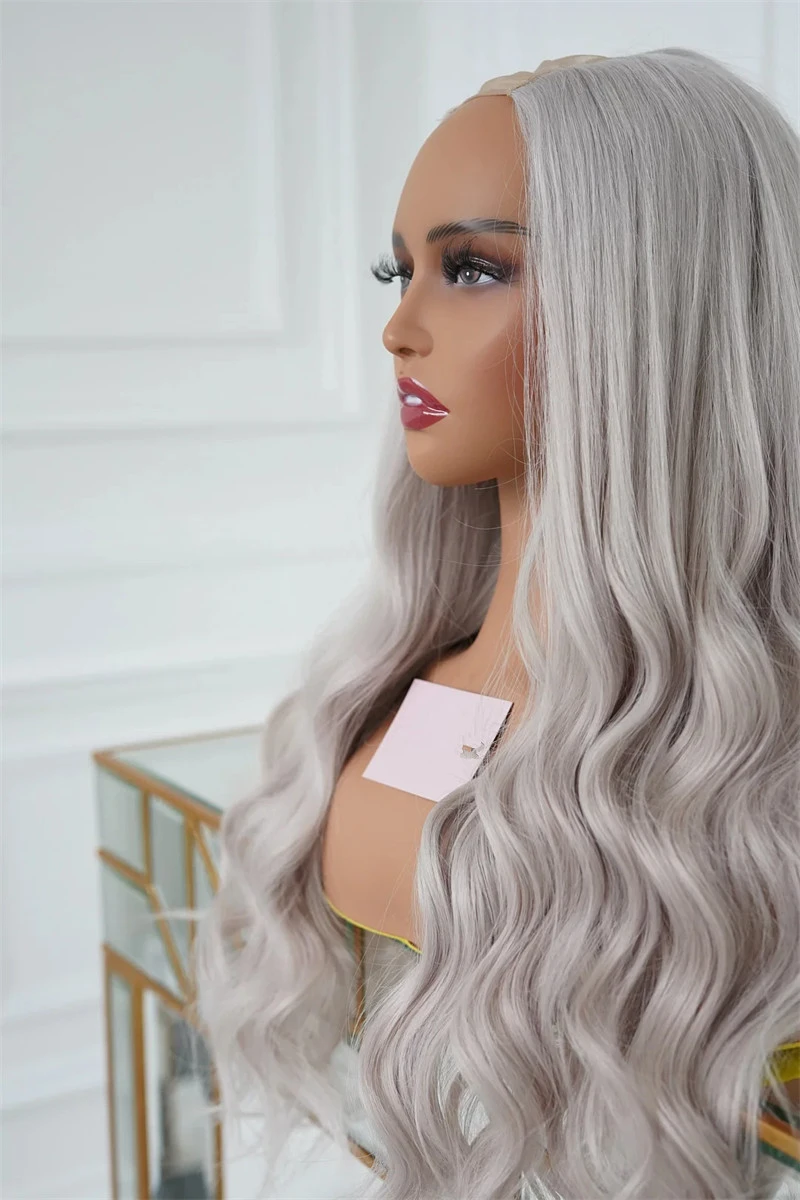 U Part Wig Human Hair Body Wave Silver Grey Blonde Real Human Hair Wigs 2x4/1x3 V Part Wig Brazilian Virgin Hair Wig Sale Qearl