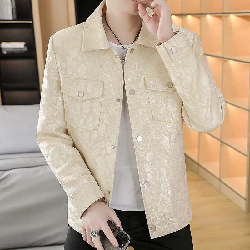 

Весенняя модная повседневная куртка с длинными рукавами для мужчин, универсальная верхняя одежда для отдыха, из полиэфирного волокна, приталенного кроя, молодежная, популярная модель