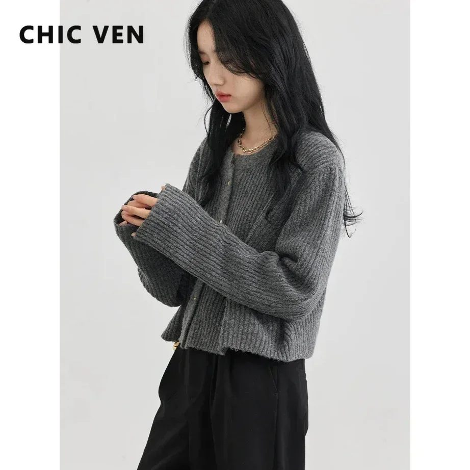 CHIC VEN Women's Sweater Solid Single Breasted Long Sleeve New O Neck Knitted Cardigan Soft Female Jumpers Autumn Spring 2023