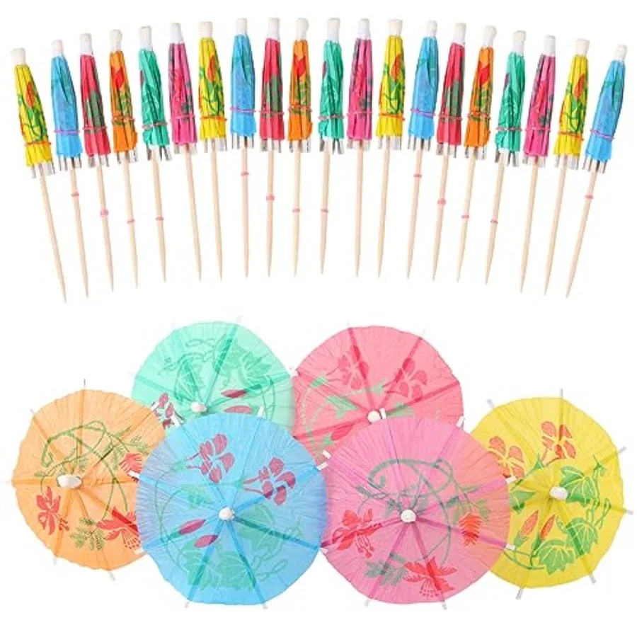 

MIDELONG 30 pcs Cocktail Umbrella Parasols Picks, Colorful Paper Drink Umbrella Toothpicks Cupcake Toppers Sticks for Tropical
