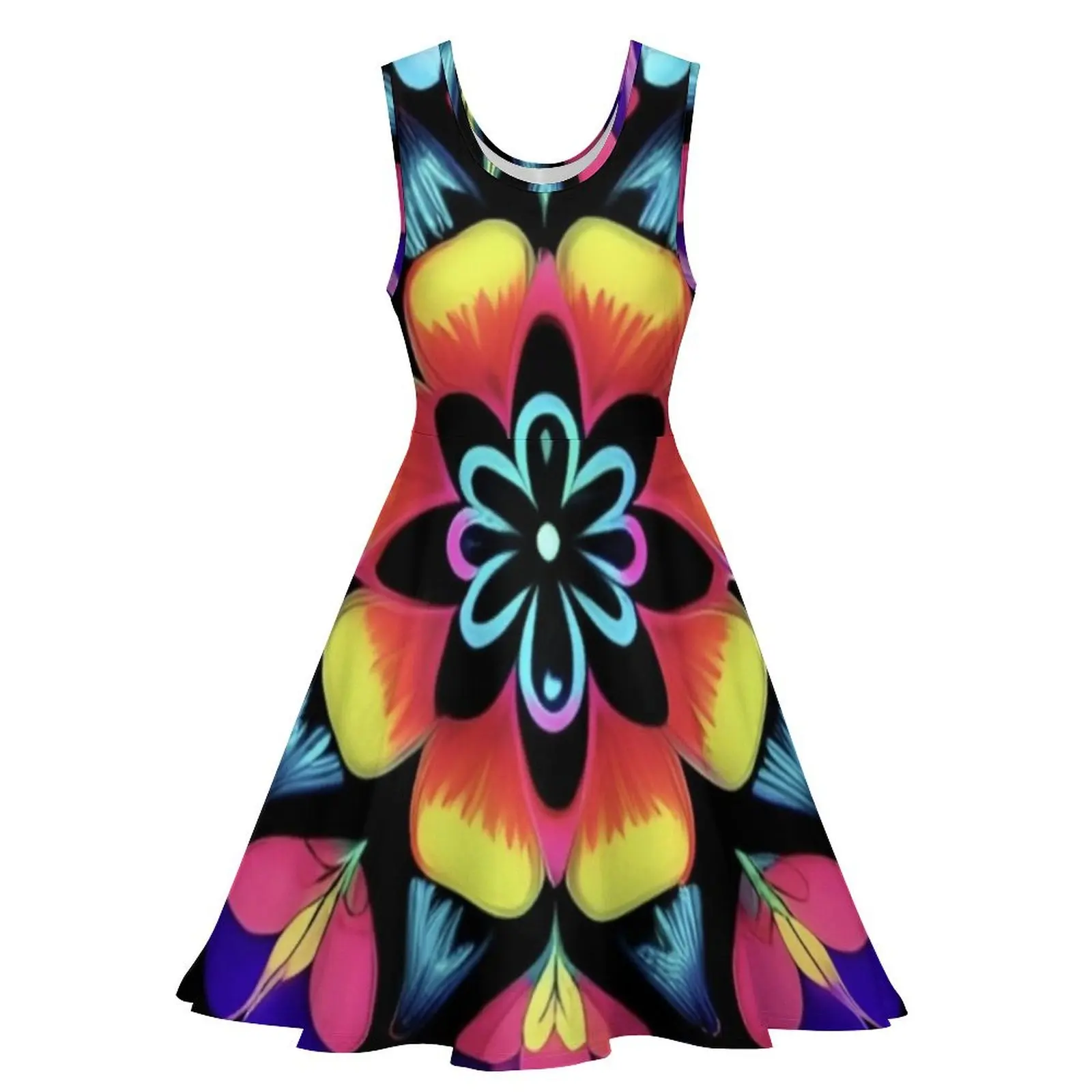 60s style neon flowers Sleeveless Dress dress party night women