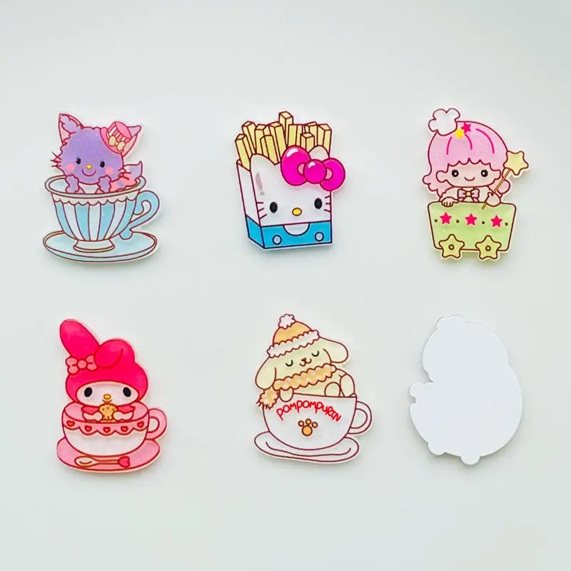 10Pcs New Acrylic Kawaii Cute Cartoon Bowtie French fries Sticker  Series Clip Book DIY Fashion Hairpin Decoration Crafts