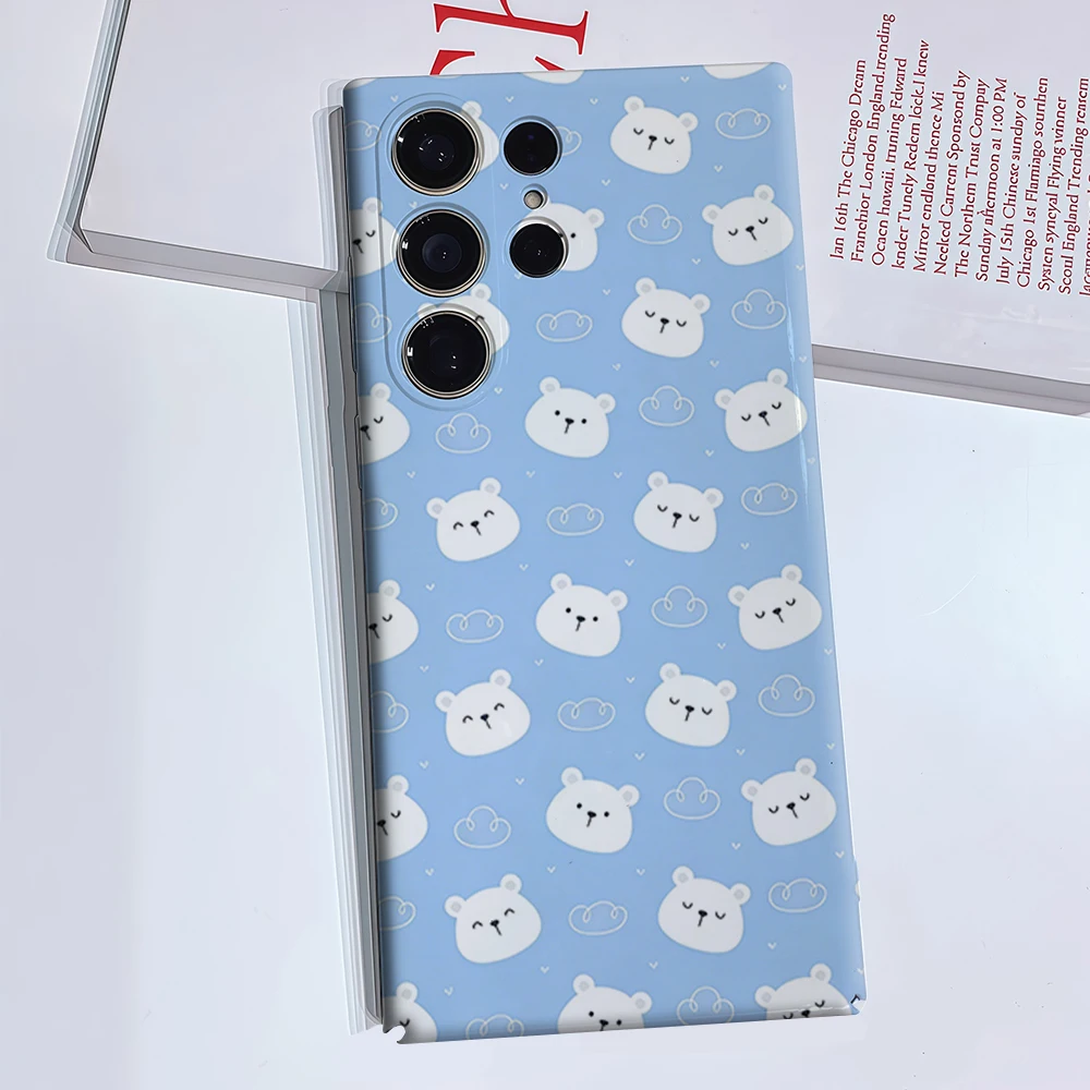 ittle White Bear Phone Case for Samsung Galaxy S26 S25 Ultra S24 S23 Ultra Plus Glossy Double-layer Back Cover