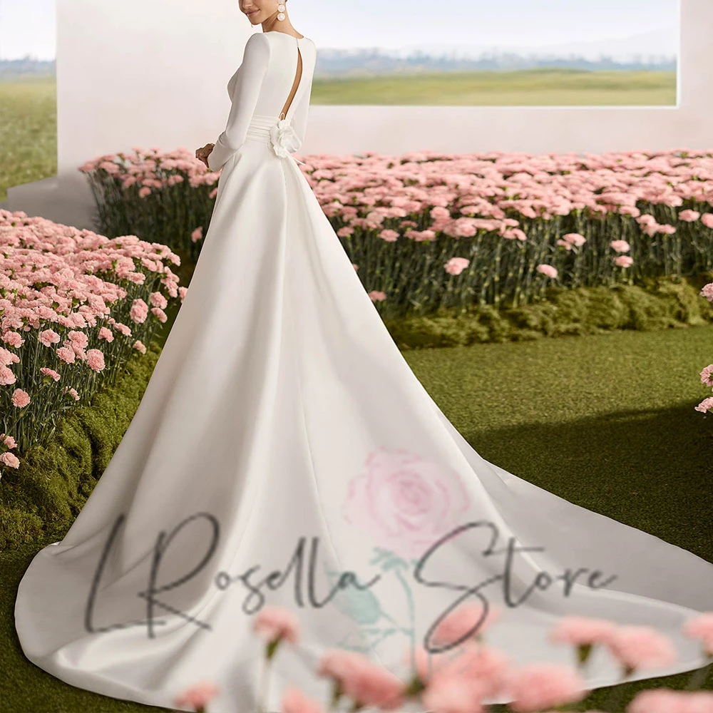 

LRosella Элегантное свадебное платье трапециевидной формы с квадратным вырезом и длинными рукавами, 3D цветы, свадебное платье со шлейфом и разрезом, платья de novia 2025