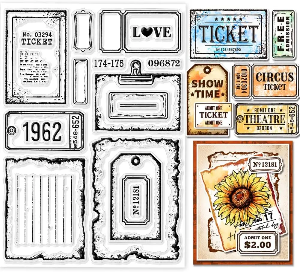 Stain Labels Frame Clear Stamps for Cards Making Film Frame Clear Stamp Seals 5.83x8.27inch Transparent Stamps for DIY Scrapbook