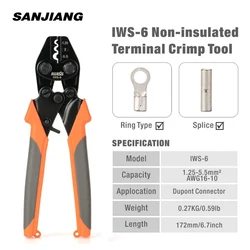 IWISS AWG16-10 비절연 압착 도구, 미니 핸드 크림퍼 플라이어, 비절연 단자, 버트, 스파이스, 오픈, 플러그 커넥터