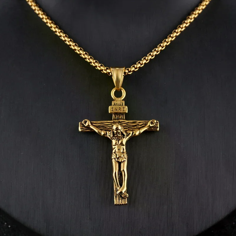 Mens Silver Stainless Steel Jesus Christ Crucifix Cross Pendant Necklace Chain High Quality