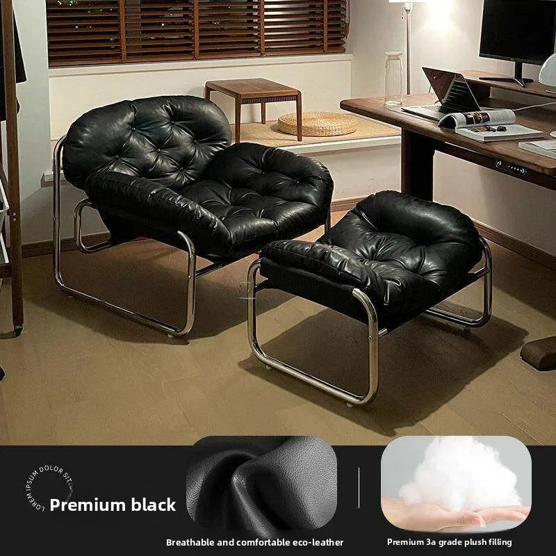 Minimalist Luxury Cream Mid Century Bauhaus Retro Fabric Metal Leisure Recliner Chair Living Room Home Decor Novelty New Indoor - view 4