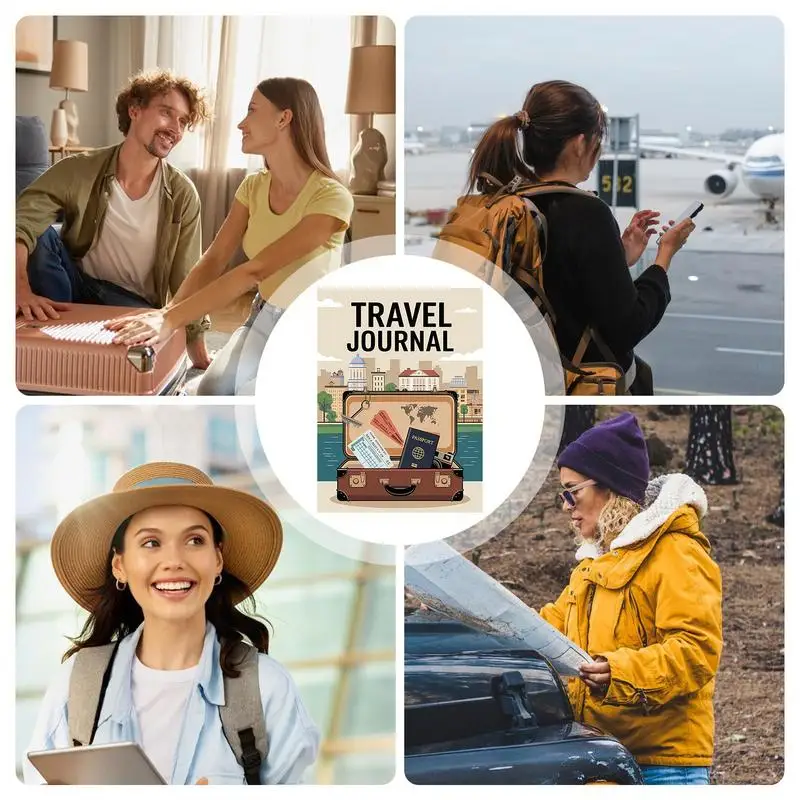 Reisetagebuch für Frauen, laminierter Einband, liniertes Checklist-Notizbuch mit Aufbewahrungstasche, Mehrzweck-Urlaubsplaner für