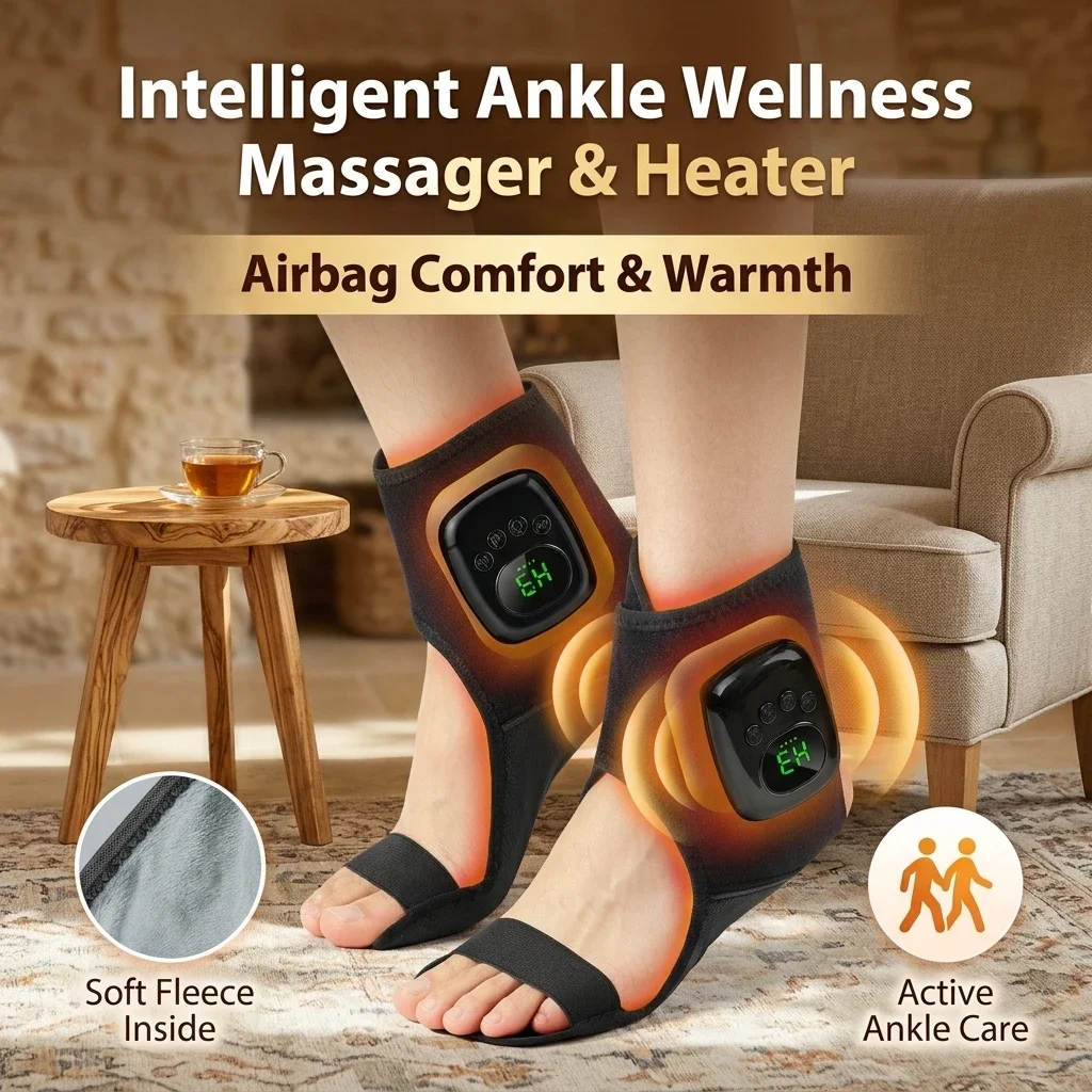 Rechargeable Air Compression Ankle Massager Dual Heating Pad 3 Mode 4 Level Heated Foot Wrap Pneumatic Ankle Foot Muscle Relaxer