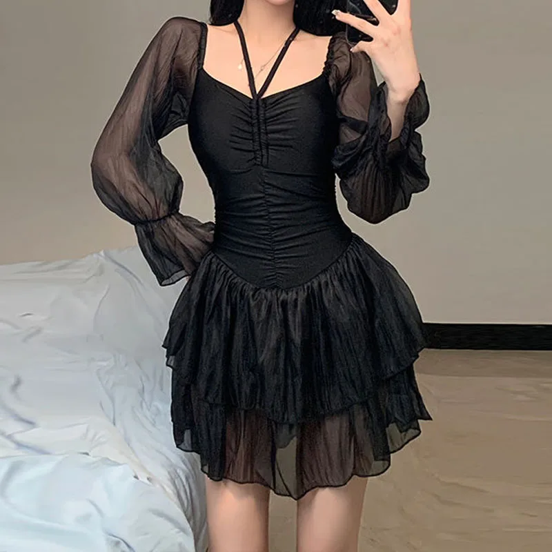 Conjoined Body Conservative Women\'s Clothing 2023 New Slimming Oversized Solid Color Sexy Hollow Out Backless Ruffles Swimwears