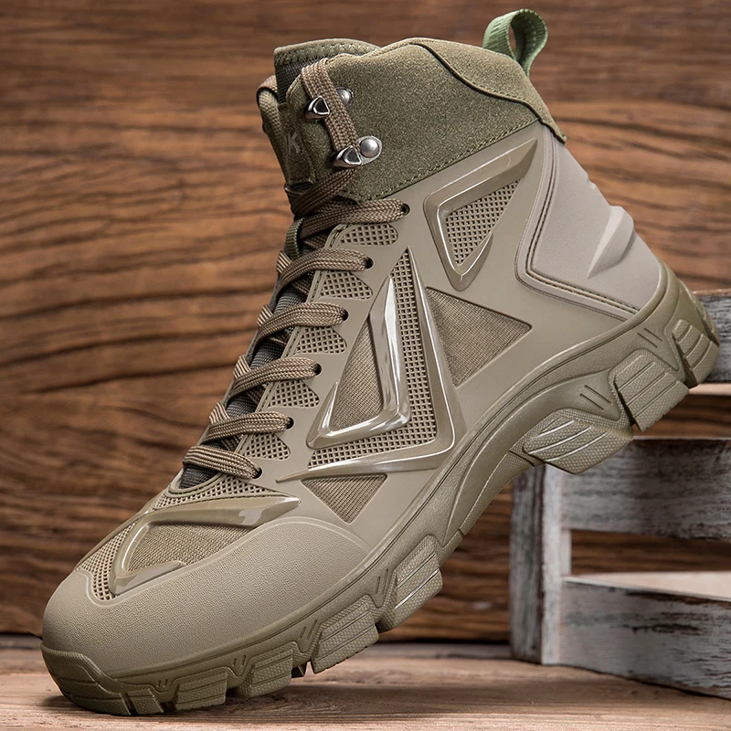 Men High Top Tactical Boots Breathable Mesh Non-slip Outdoor Hiking Trekking Boots Lightweight Lace Up Adventure Desert Boots