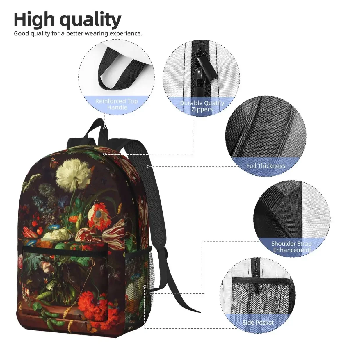 Baroque Flower Still Life Oil Painting Backpack Daypack Large Capacity Boys Girls BookBag School Bag Shoulder Bags for Men Women