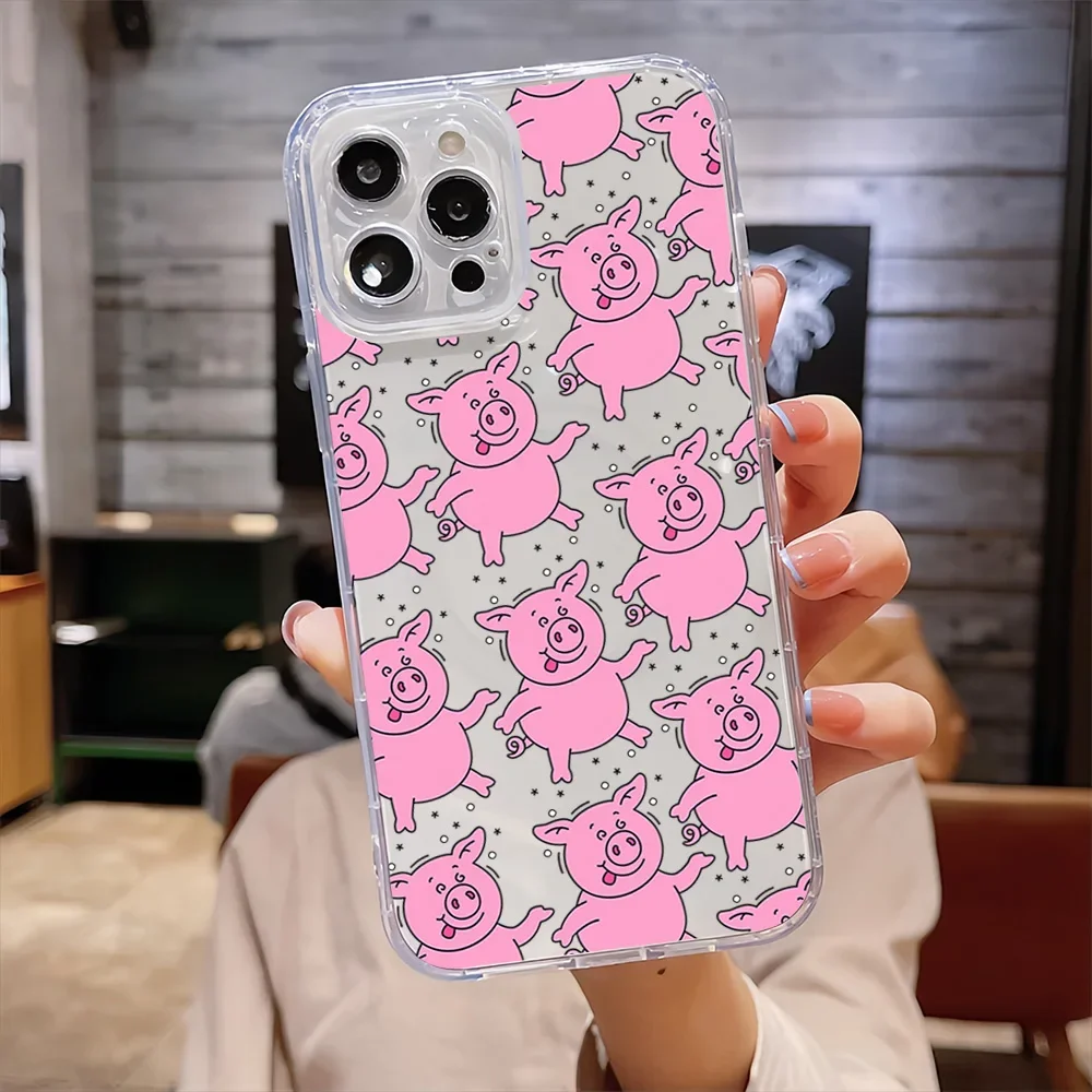 Cartoon P-Percy Pig Pink Cute For IPhone 16 15 14 13 12 11 Pro Max Plus Transparent Magnetic Suction Phone Case