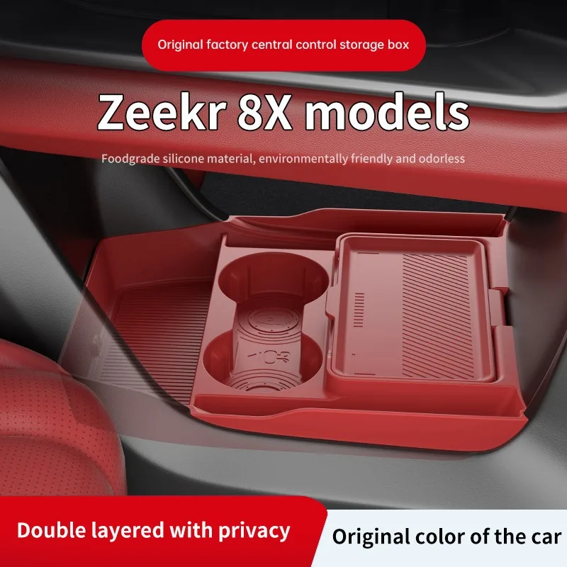 

For ZEEKR 8X 2025 Central Control Storage Box, Double Layer Waterproof Anti-Slip Car Organizer with Privacy Cover
