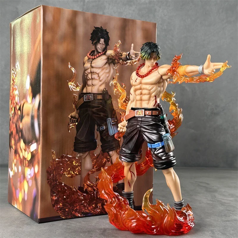 One Piece Flame Fingertips Ace Top Battle Stand up Scene Anime One Piece Handheld Model Ornament