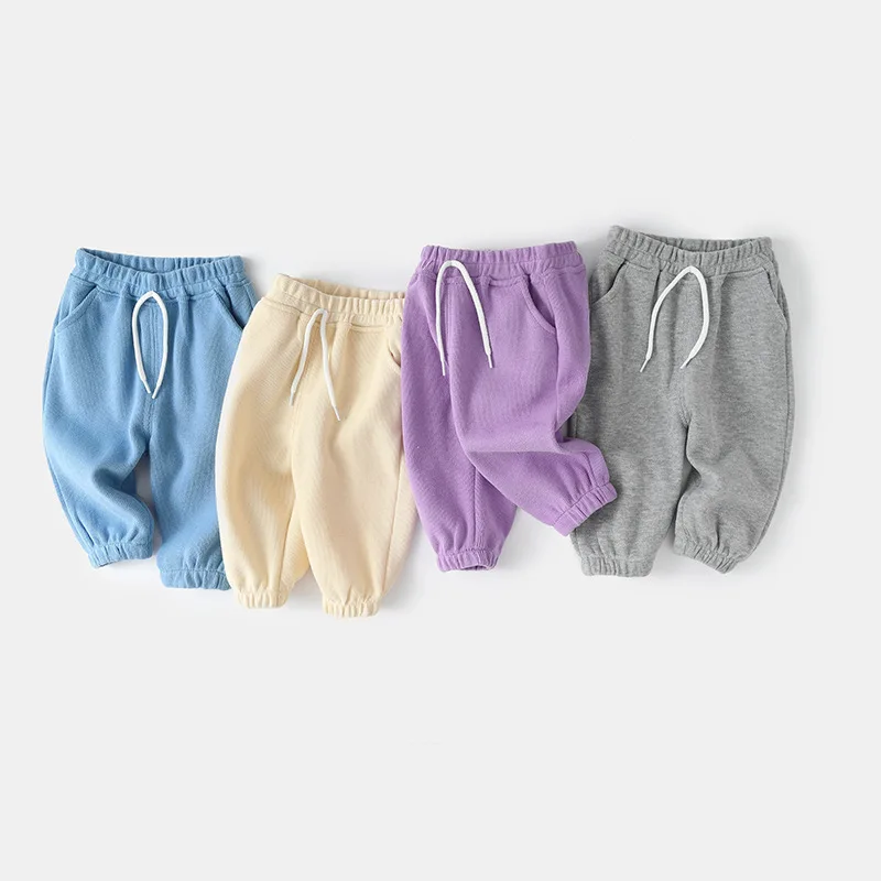 Ins Autumn 1-4Y Girls Sweatpants Cotton Solid Drawstring Toddler Baby Girl Jogger Pants Loose Casual Versatile Kid Girl Trousers