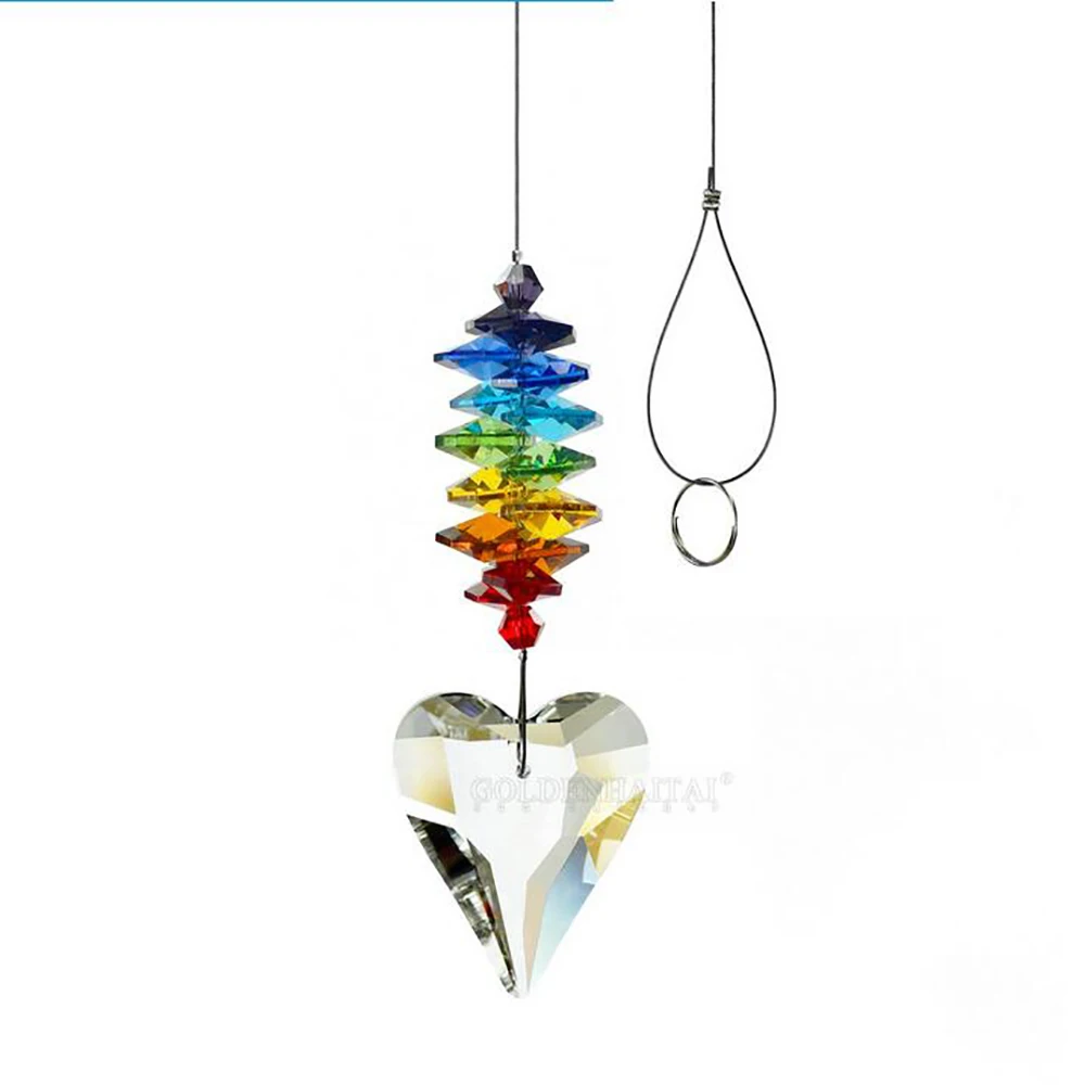 

2Pcs Crystal Glass 38mm Heart Prisms Pendant Suncatcher Maker Rainbow Chains Hanging Christmas Tree Supplies Wedding Party Decor