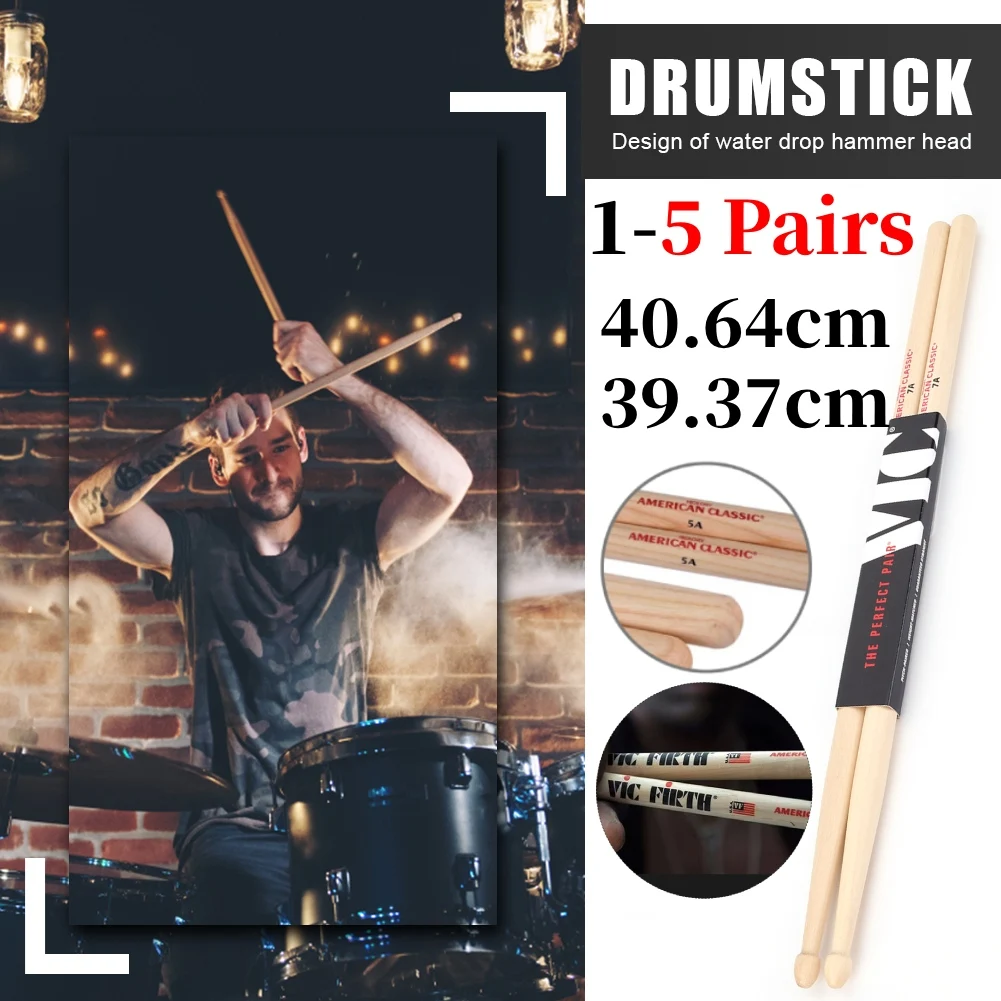 Drumsticks 5A/7A Drum Sticks Consistent Weight and Pitch Mallets American Hickory Drumsticks for Acoustic/Electronic Drum