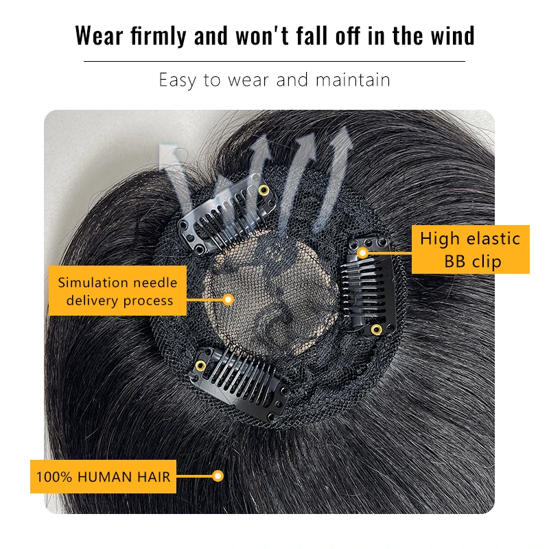 Mens Human Hair Natural Breathable Thinning Hair Cover-Up Top of The Head Balding Concealment Toupee Lace Pieces Wigs