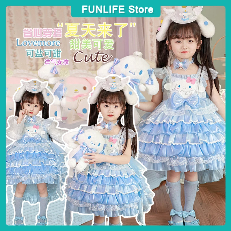 

Children Cinnamoroll Princess Dress Blue Lolita Skirt Girls Cute Slip Dress Birthday Party Costume Kids Gifts Spring Summer