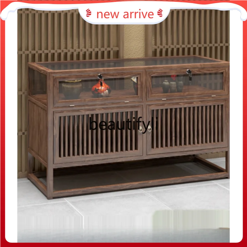 

D2520 Solid wood jewelry display cabinet Jade jewelry new Chinese jadeite display cabinet Elm glass display cabinet